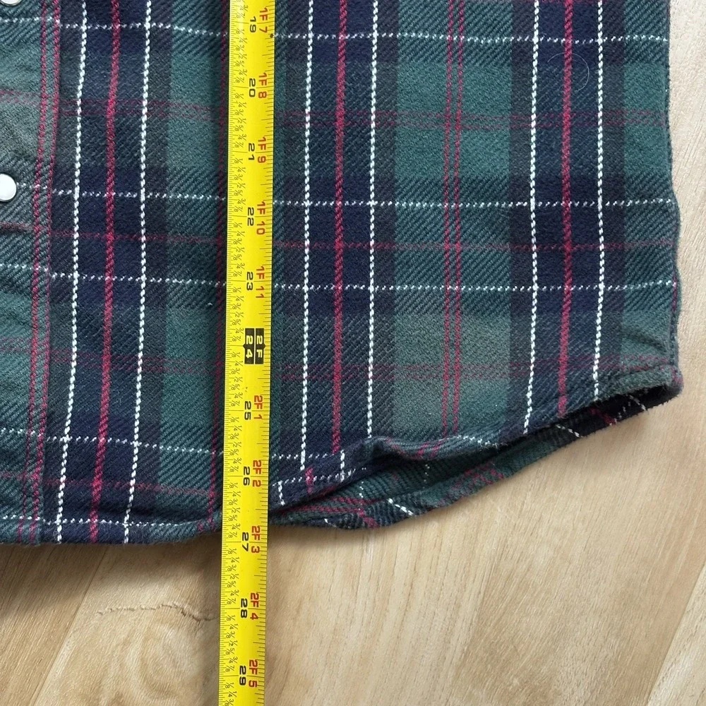 Five Brother Heavy Utility Green Plaid Flannel Snap Button-Up‎ Shirt Men's Large